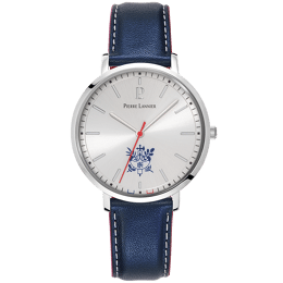 Montre Homme ÉLYSÉE Cadran Argenté Bracelet Cuir Bleu 18MM