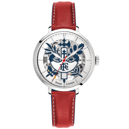 Automatique Femme ÉLYSÉE Argenté Cadran Soleillé Argenté Bracelet Cuir Rouge 14M