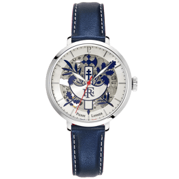 Montre Femme ÉLYSÉE Cadran Argenté Bracelet Cuir Bleu 14MM