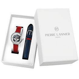 Coffret Femme ÉLYSÉE Argenté Cadran Argenté Bracelet Cuir Rouge 14 MM