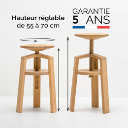 Tabouret rond à vis - Clock chêne 55-70 cm
