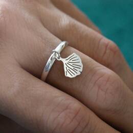 Bague réglable argent 925 recyclé feuille de Ginko pour femme