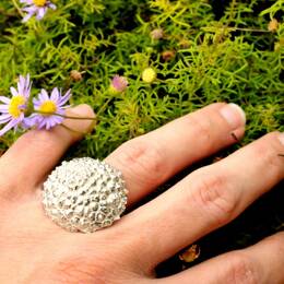 Superbe bague cocktail Litchi ajustable en argent 925