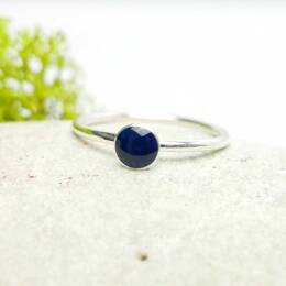 Bague fine bleue marine en argent 925 made in France
