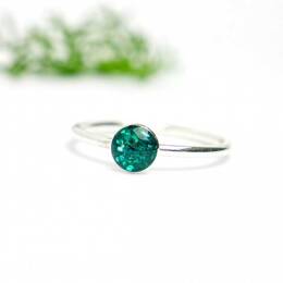 Petite bague empilable vert canard pailleté en argent 925