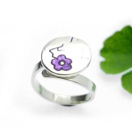 Bague ajustable Fleurs de Cerisier violette en argent 925