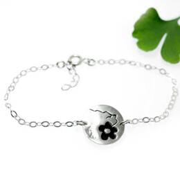 Bracelet réglable rond Fleurs de Cerisier en argent 925 et résine n