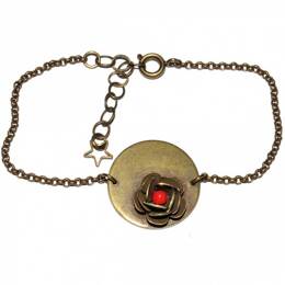 Bracelet rond Rose avec perle rouge en bronze vieilli