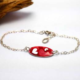 Bracelet coeur Valentine en argent 925 et résine rouge