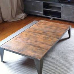 Table basse industrielle FUSEAU BOIS sur mesure - Douceur Brute