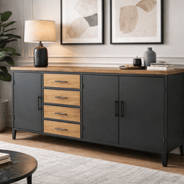 Grand Bahut BREST : meuble industriel chic en bois massif et métal 