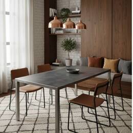 Table à manger design en métal patiné "BASALTE" - Douceur Brute