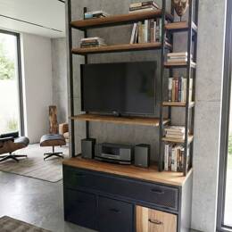 Meuble TV chêne massif et métal sur mesure "Quercus"