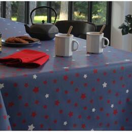 Nappe enduite ronde ou ovale Etoiles Denim rouge