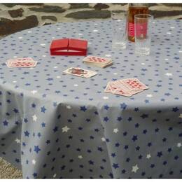Nappe enduite ronde ou ovale Etoiles Gris Bleu marine
