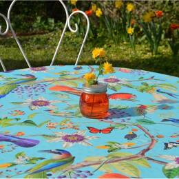 Nappe enduite rectangulaire Oiseaux turquoise