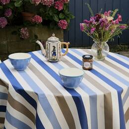 Nappe enduite ronde ou ovale Rayure taupe bleu