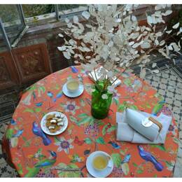 Nappe enduite ronde ou ovale Oiseaux caramel