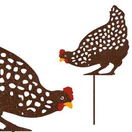 Silhouette poule picore sur tige en acier corten - 27 cm