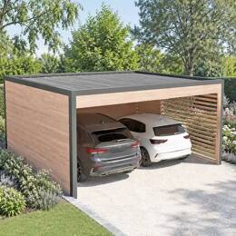 Carport 2 voitures 20m2 - Bois Douglas 55mm et toiture Bac acier, fabrication française L.5 x l.3,9 x H.2,5m