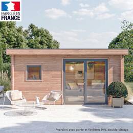 Chalet de jardin NANTUA 20m2 toit plat - Bois Douglas 55mm fabrication française L. 5,1 x l. 3,9 x H. 2,5m