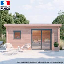 Chalet de jardin NANTUA 20m2 toit plat - Bois Douglas 55mm fabrication française L. 5,1 x l. 3,9 x H. 2,5m