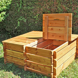 Composteur en bois double compartiment Douglas français 368L - Long. 120 x l. 90 x H. 45cm