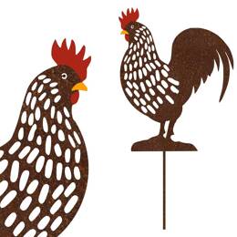 Silhouette coq sur tige en acier corten - 36 cm