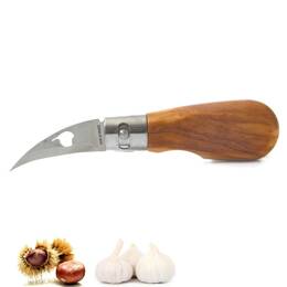 Couteau ail et chataigne pliant artisanal + étui en cuir