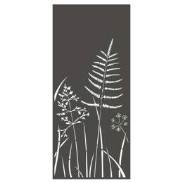Panneau décoratif en métal L.80 x H.180cm - Fougère et graminées - Gris