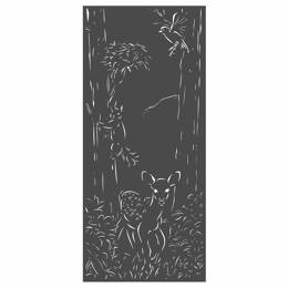 Panneau décoratif extérieur en métal L.80 x H.180cm - Faon et écureuil - Gris