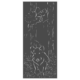 Panneau décoratif extérieur en métal L.80 x H.180cm - Sanglier et chouette - Gris
