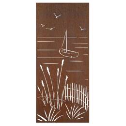 Panneau décoratif extérieur en acier corten L.80 x H.180cm - Mer et bateau