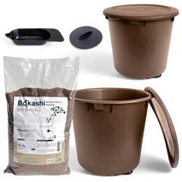 Bokashi Box Composteur de cuisine 10L - 1er prix - Lot de 2 seaux marron + 1 sac de son + pressoir + récupérateur de jus - D.29.5 x H.26 cm - Fabriqué en France