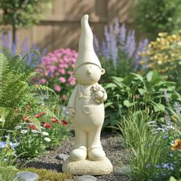 Lutin de jardin en pierre reconstituée, garçon - Beige L.15 x H.54cm