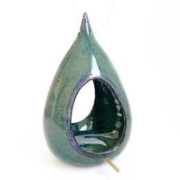 Mangeoire oiseaux céramique Goutte email vert