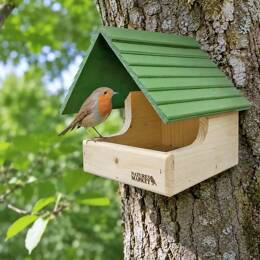 Nichoir pour rouge-gorge en bois, toit vert