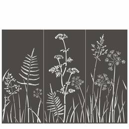 Panneaux décoratifs en métal L.240 x H.180cm - Scène végétale - Gris - lot de 3