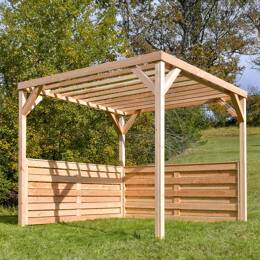 Pergola en bois Douglas français L. 2,90 x l. 2,90 x H. 2,50m + 2 modules occultants