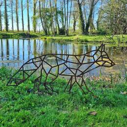 Silhouette renard origami en acier corten L. 115cm