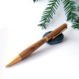 Stylo à bille artisanal + recharge encre noire - Chêne