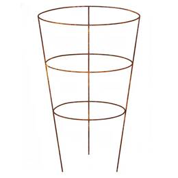 Tuteur cône 3 anneaux pour plantes à massif - Acier corten, D.38 x H.76cm