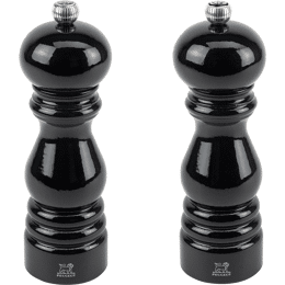 Paris Duo de moulins à poivre et à sel manuels en bois, laqué noir, 18 cm