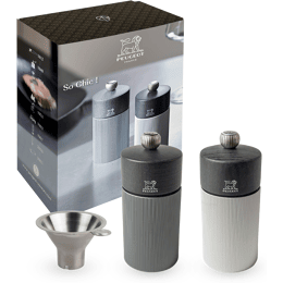 So Chic Duo de moulins manuels à poivre et à sel Line Carbone 12 cm et entonnoir en inox en coffret cadeau