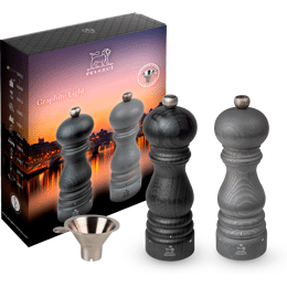 Graphite Light Coffret cadeau - Duo de moulins à poivre et à sel Paris u'Select 18 cm accompagné d'un entonnoir en inox