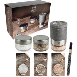 Maestro Bar à sels - moulin à sel u'Select accompagné de 3 réservoirs interchangeables, 2 sels d'origine et 1 mélange aromatique