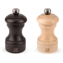 Bistro Duo de moulins à poivre et à sel manuels en bois couleur chocolat et naturel 10 cm