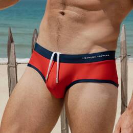 Slip de bain rouge - broderie