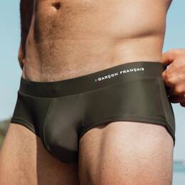 Slip de bain kaki - broderie