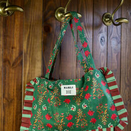 Cabas froufrou Anastasia - Motif fleuri fond vert sapin